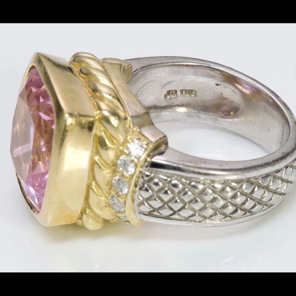 JUDITH RIPKA 18K GOLD SILVER DIAMOND PINK TOURMALINE RING SIZE 6 - Picture 4 of 4